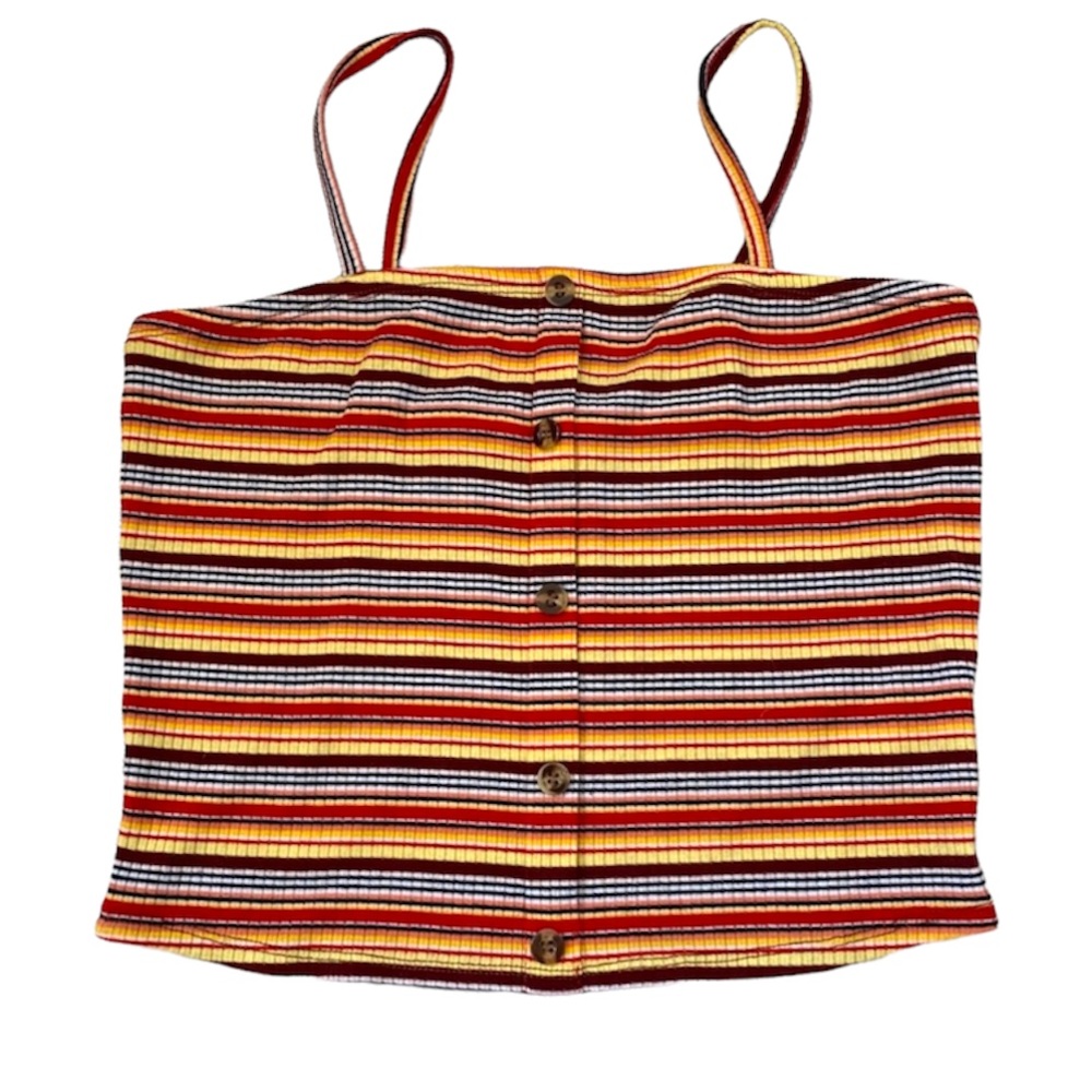 Peachy Girl Tank Top Size Medium Multicolor Stripe Ribbed Stretch Summer Casual